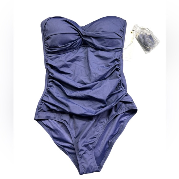 ANNE COLE womens navy blue one piece swimsuit w detachable straps strapless NWT - Picture 2 of 10